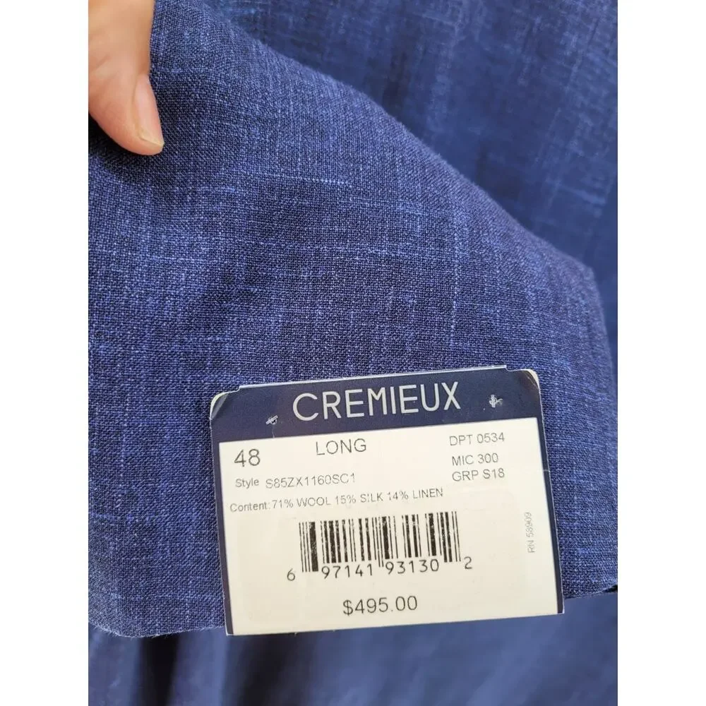 Daniel CREMIEUX Wool Silk Blend Blue Classic Sport Coat Jacket Blazer 48L NWT